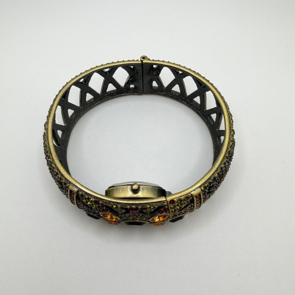 HeidiāDaus "Peekaboo" Watch hinged bracelet, crystal & bronze toned gold metal! - Picture 15 of 16